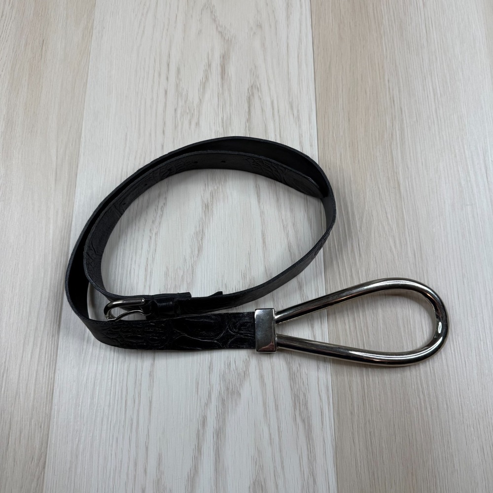 Vintage Nanni Milano Mens Black Leather Large Metal Loop Western Belt Size 90/36